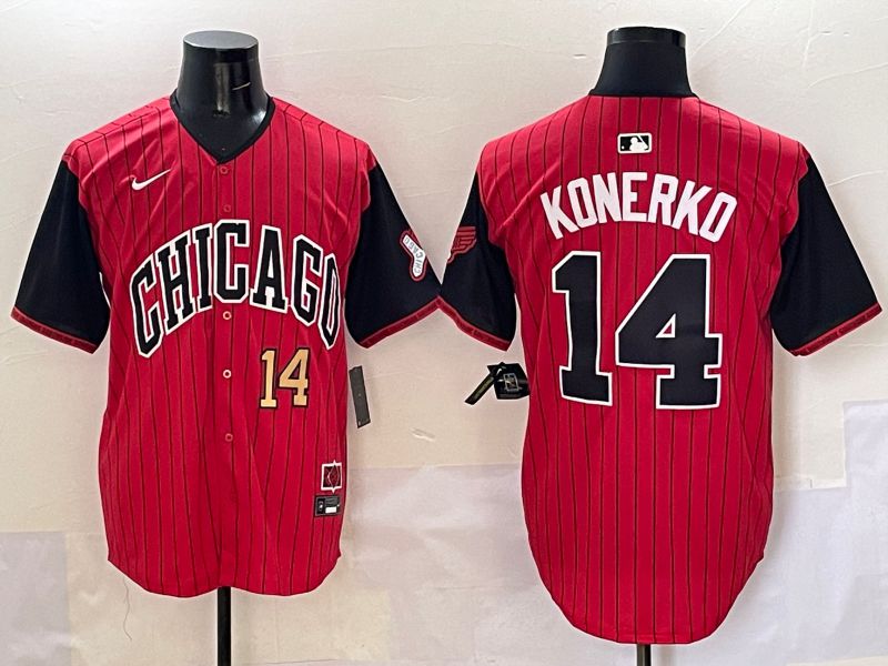 Men Chicago White Sox 14 Konerko Red Stripe Joint Name Nike 2025 MLB Jersey style 3